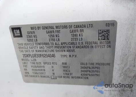 2015 GMC Terrain Denali from USA, damaged, VIN 2GKFLUE30F6294046